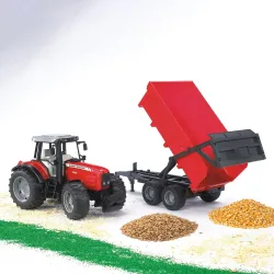 Žaislinis BRUDER traktorius Massey Fergusson su priekaba 02045