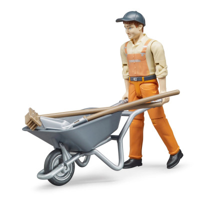 Žaislinė BRUDER figūrėlė darbininkas su karučiu ir įrankiais 62130